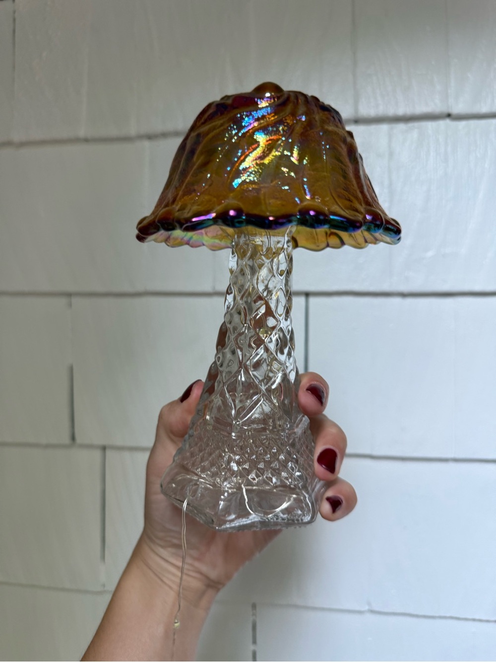Marigold carnival glass shade mushroom fairy light - Picture 6 of 7